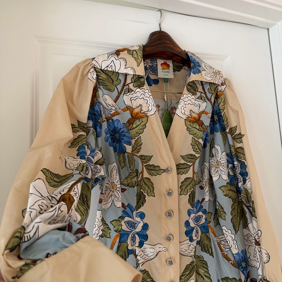 Farm Rio Sand Garden Scarf Long Sleeve Midi Dress - Picture 2 of 8